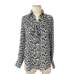 Banana Republic- Cream Blue Leopard Button Down Blouse Size Small